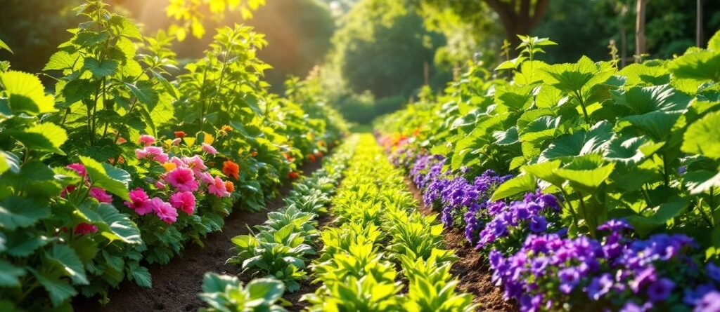 Jardin coloré avec techniques de plantation innovantes.